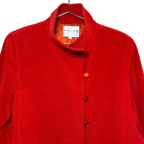 Oscar de la Renta Size 16 Orange Wool Angora Blend Button Up High Collar Coat - Picture 3 of 9